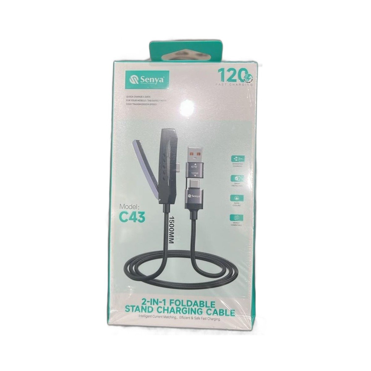 senya_c43_01_packaging Senya C43 2-in-1 Foldable Stand Charging Cable - Image 1